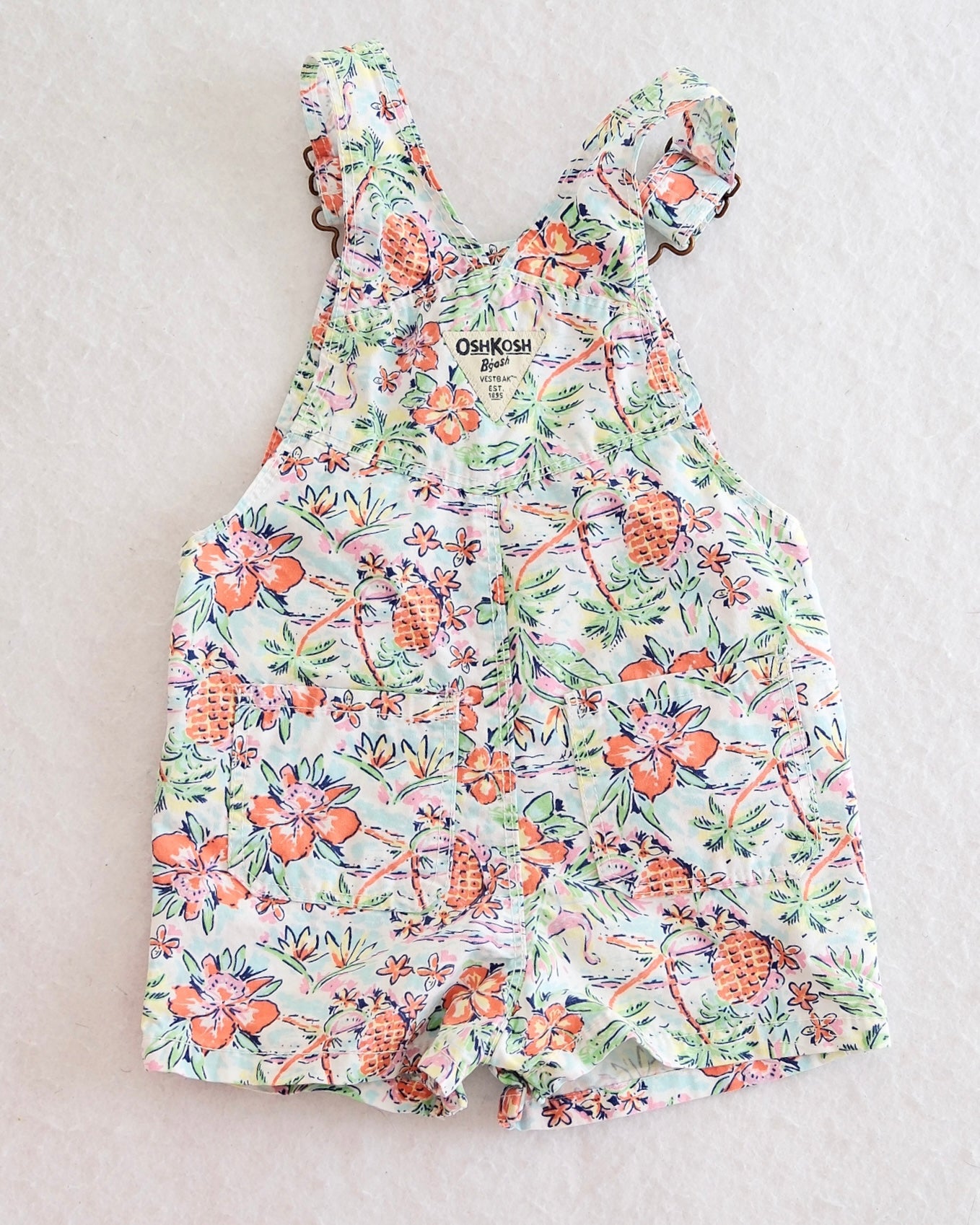 2010s OshKosh B'Gosh Tropical Print Shortalls: 24m