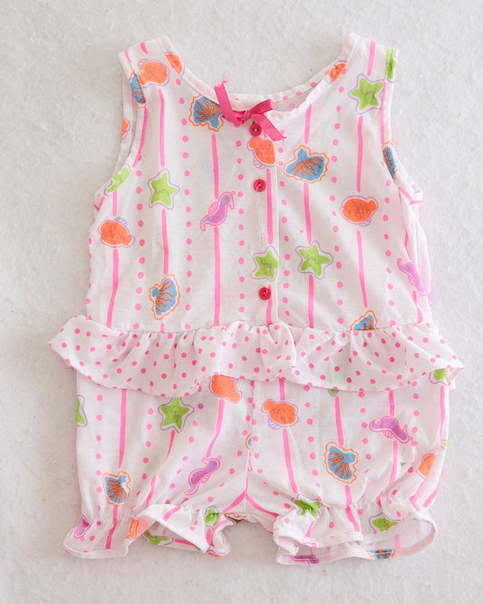 Vintage Baby Seashell and Starfish Surf Print Ruffle Romper: 24m?
