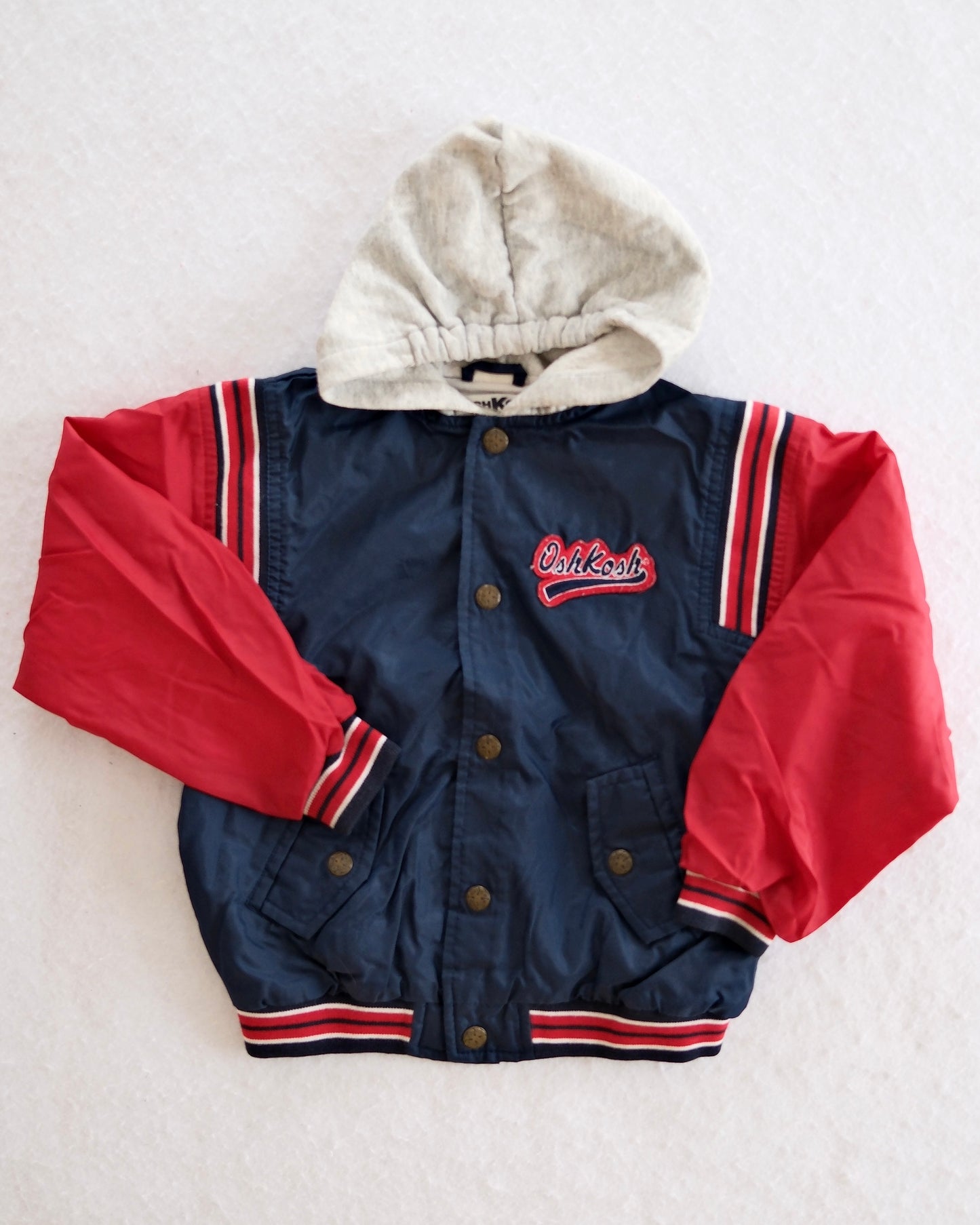 Vintage OshKosh B’gosh Red & Navy Hooded Varsity Jacket: 7y
