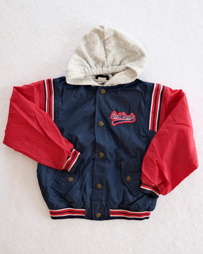 Vintage OshKosh B’gosh Red & Navy Hooded Varsity Jacket: 7y - Yellow Clover Vintage Kids Clothes