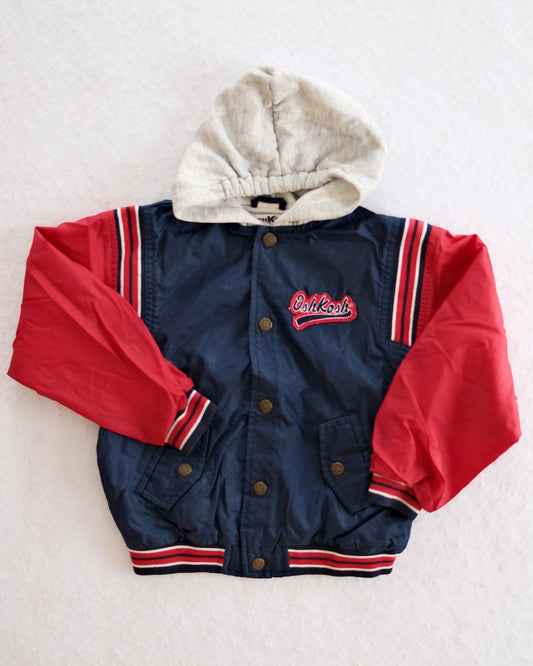 Vintage OshKosh B’gosh Red & Navy Hooded Varsity Jacket: 7y