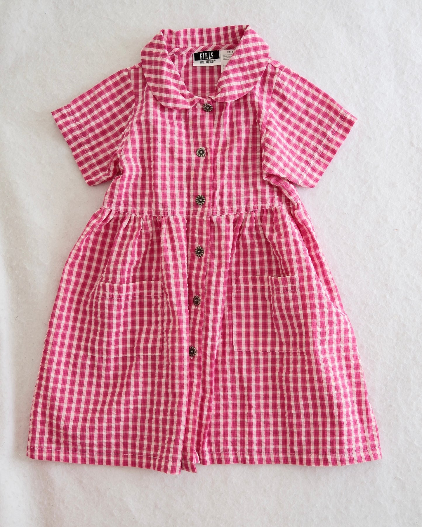 Vintage Girls On The Go Pink Gingham Seersucker Dress: Size 5