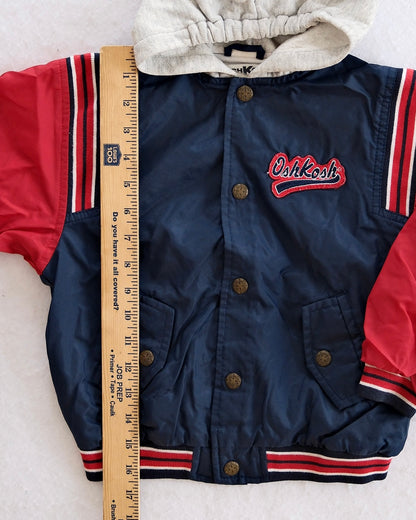 Vintage OshKosh B’gosh Red & Navy Hooded Varsity Jacket: 7y - Yellow Clover Vintage Kids Clothes