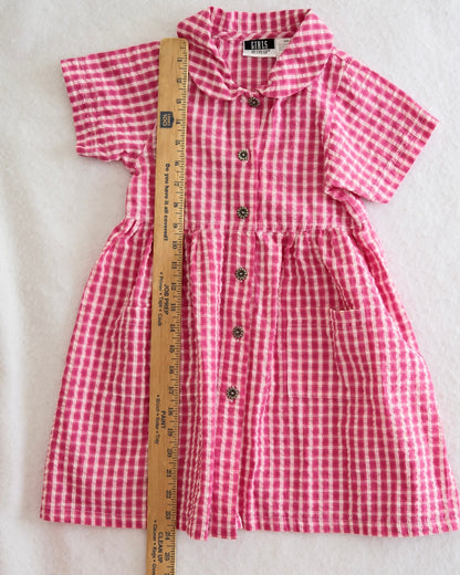 Vintage Girls On The Go Pink Gingham Seersucker Dress: Size 5
