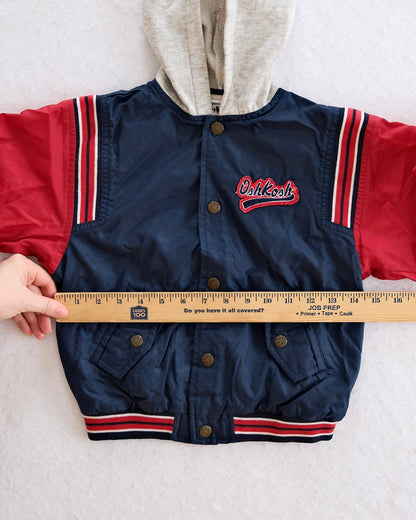 Vintage OshKosh B’gosh Red & Navy Hooded Varsity Jacket: 7y - Yellow Clover Vintage Kids Clothes