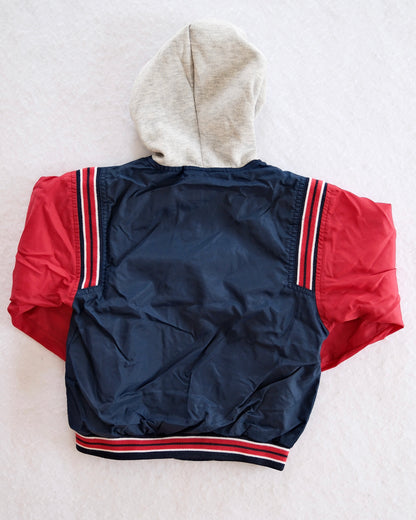 Vintage OshKosh B’gosh Red & Navy Hooded Varsity Jacket: 7y - Yellow Clover Vintage Kids Clothes