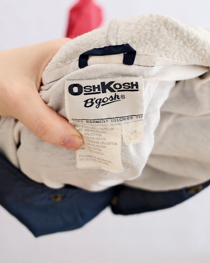 Vintage OshKosh B’gosh Red & Navy Hooded Varsity Jacket: 7y - Yellow Clover Vintage Kids Clothes