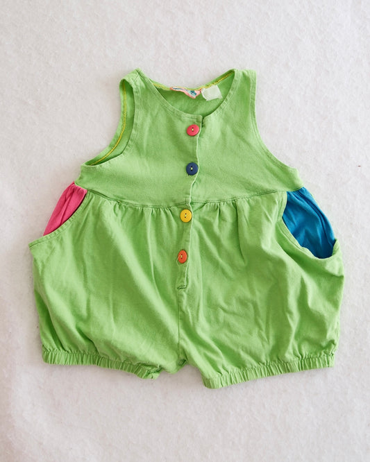 Vintage Paradise Toddler Lime Green Color Block Button Romper: