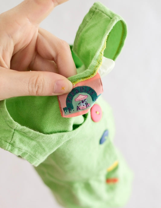 Vintage Paradise Toddler Lime Green Color Block Button Romper:
