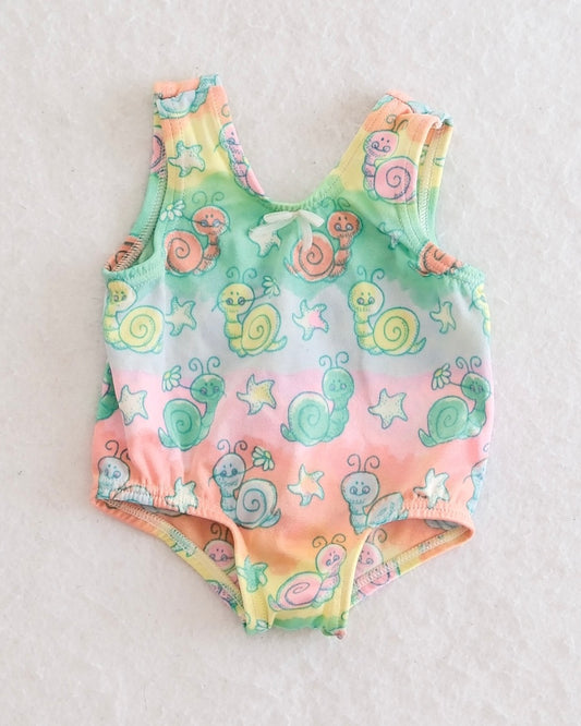 Vintage Carter's Baby Girl Pastel Snail and Starfish Surf Print One-Piece Swimsuit: 3m?