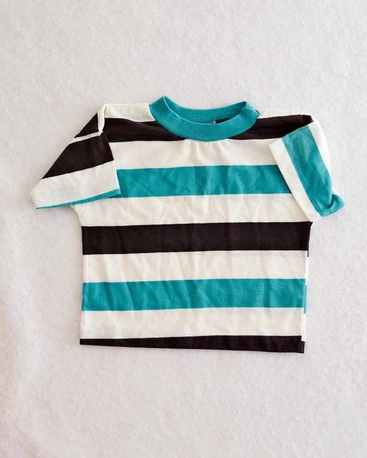 Vintage Healthtex Toddler Teal and Black Bold Stripe Surf Tee: 2T