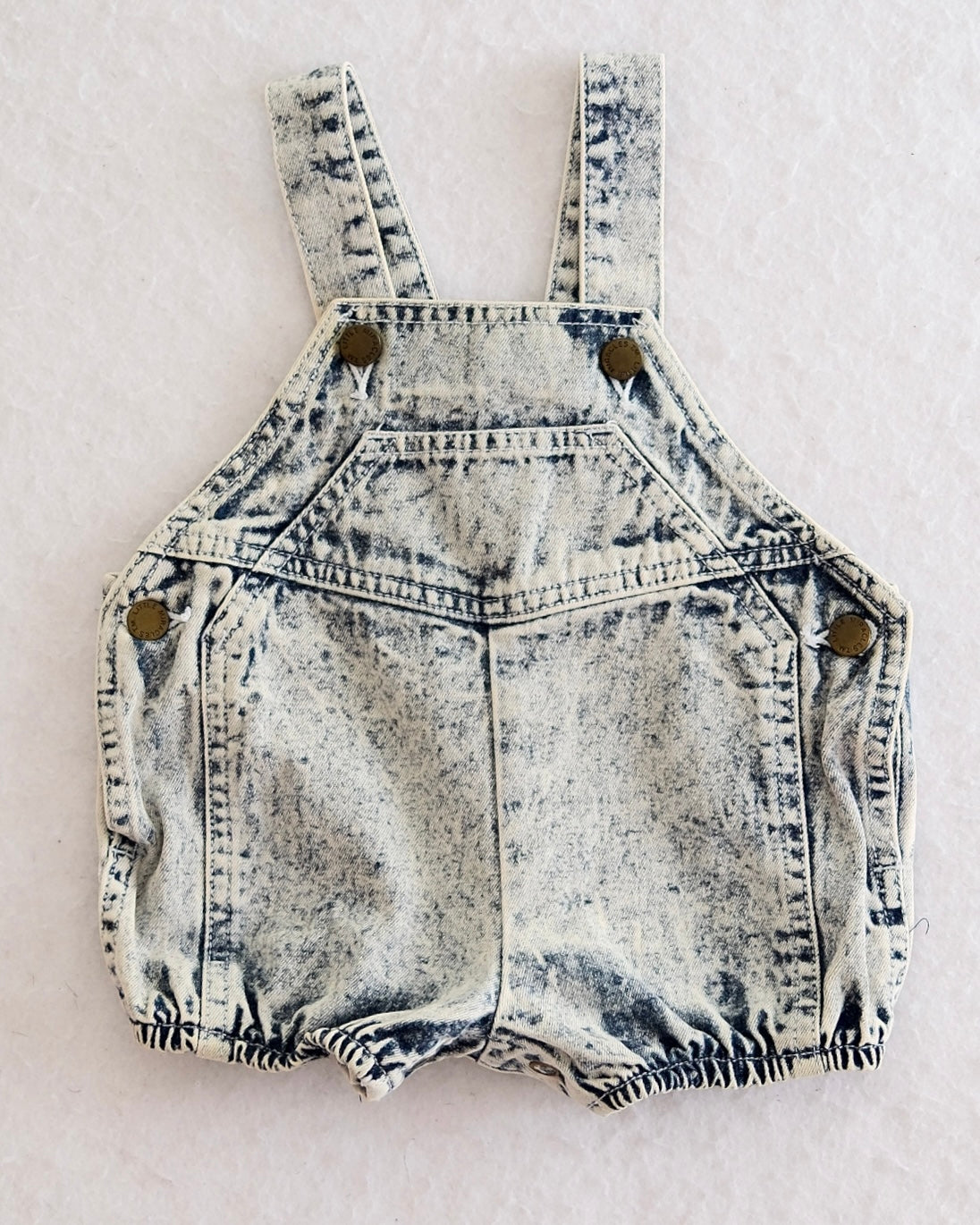 Vintage Baby Acid Wash Denim Bubble Shortalls Romper: 3-6 Months