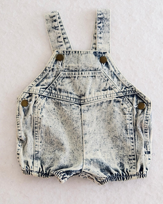 Vintage Baby Acid Wash Denim Bubble Shortalls Romper: 3-6 Months