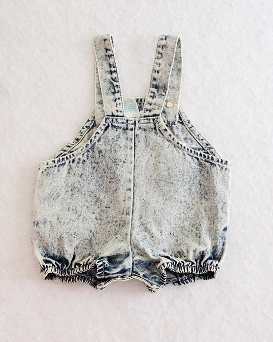Vintage Baby Acid Wash Denim Bubble Shortalls Romper: 3-6 Months