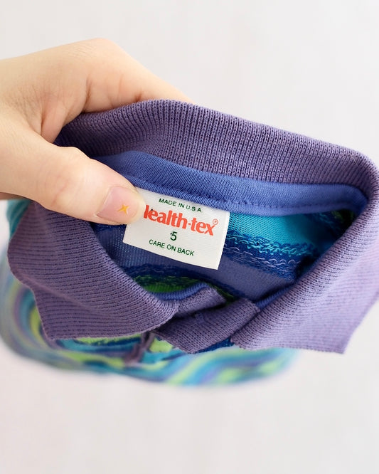 Vintage Healthtex Kids' Purple Green and Teal Stripe Polo: Size 5 — NWT