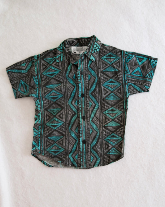 Vintage Sting Bee Kids' Black and Teal Tribal Print Surf Camp Shirt: