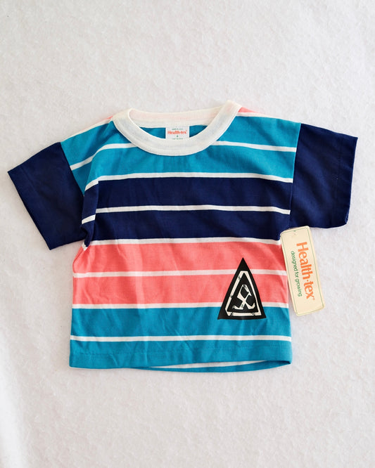 Vintage Healthtex Kids' Teal Navy and Coral Stripe Surf Tee: Size 4 — NWT