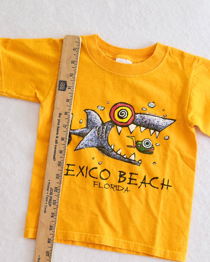 Vintage Kids' Yellow "Mexico Beach Florida" Shark Surf Graphic Tee: Youth XS