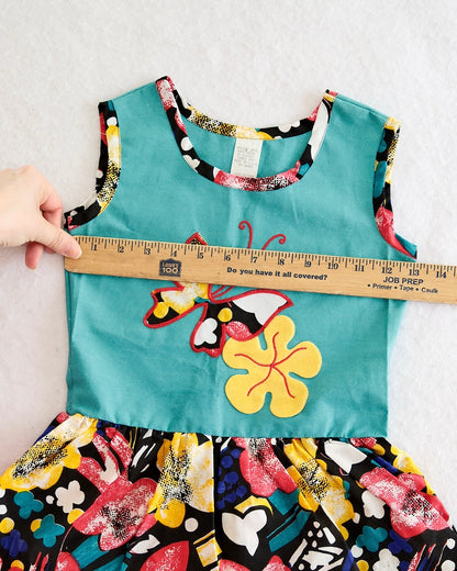 Vintage Toddler Teal Butterfly Appliqué Drop Waist Dress: 2T?