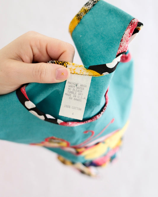 Vintage Toddler Teal Butterfly Appliqué Drop Waist Dress: 2T?