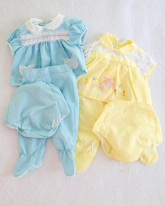 Vintage Cradle Togs Blue + Yellow Tops, Bloomers + Pants Sets: 3m?