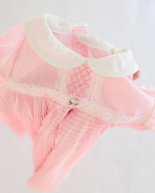 Vintage Pink Gingham Smocked Heirloom Toddler Dress: 2T