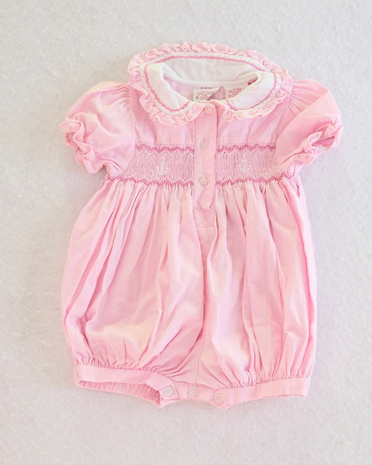 Vintage Allison Ann Pink Smocked Anchor Heirloom Baby Romper: 6/9 Months