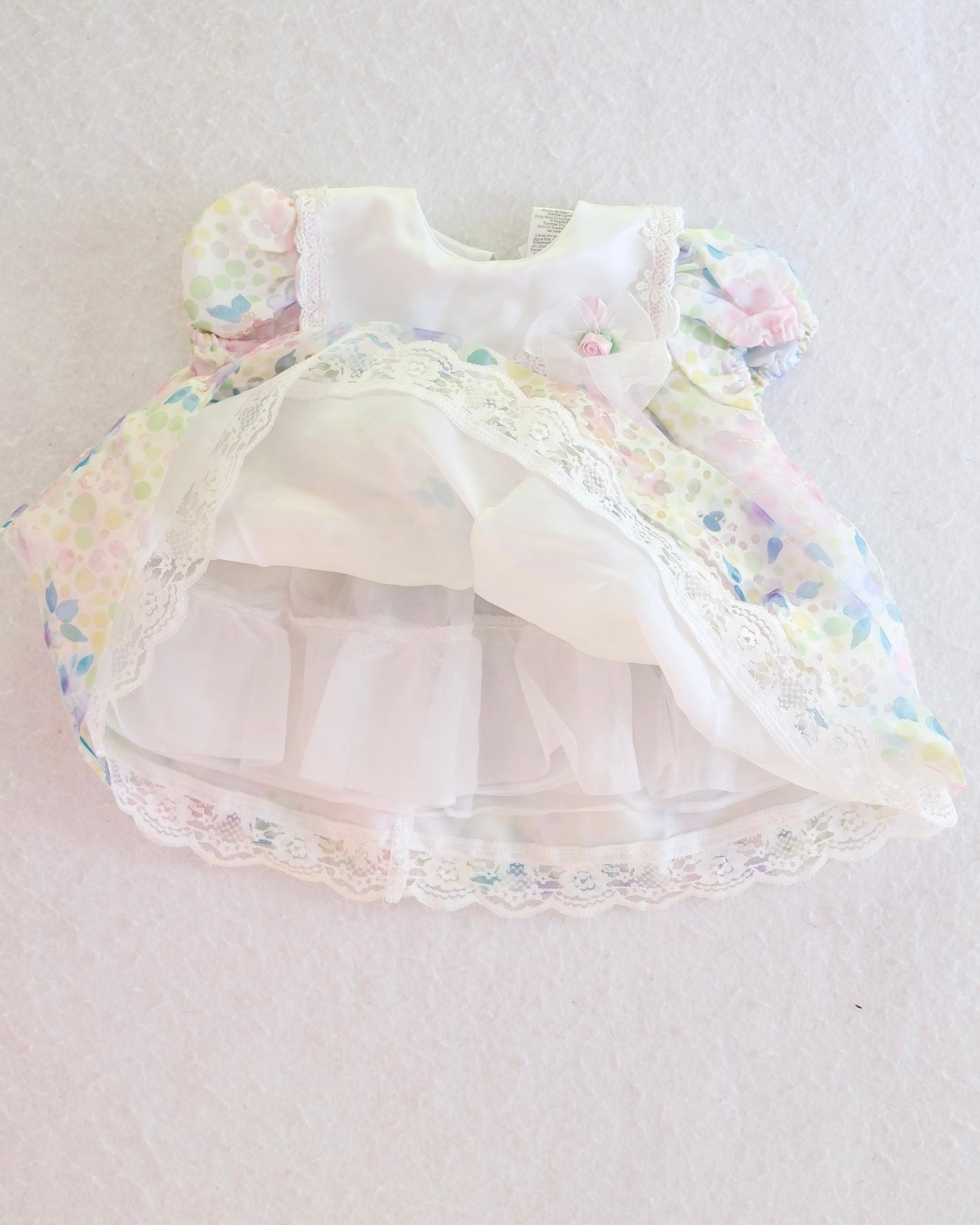 Y2K Bryan Pastel Floral Puffy Baby Dress: 3-6 Months