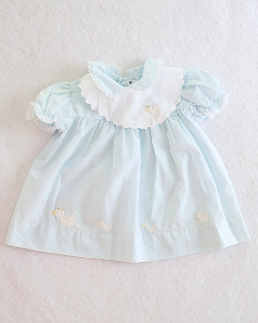 Vintage Nannette Blue Duck Appliqué Heirloom Baby Dress: 24 Months