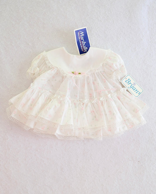 Vintage Bryan Pink Floral Ruffle Baby Dress: 3-6 Months