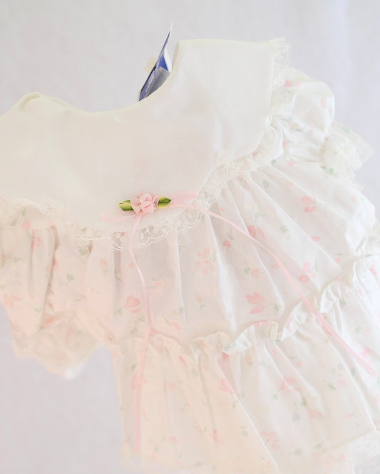 Vintage Bryan Pink Floral Ruffle Baby Dress: 3-6 Months