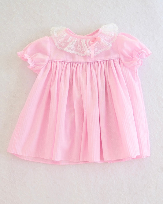 Vintage Roanna Pink Lace Collar Dotted Baby Dress: 18 Months