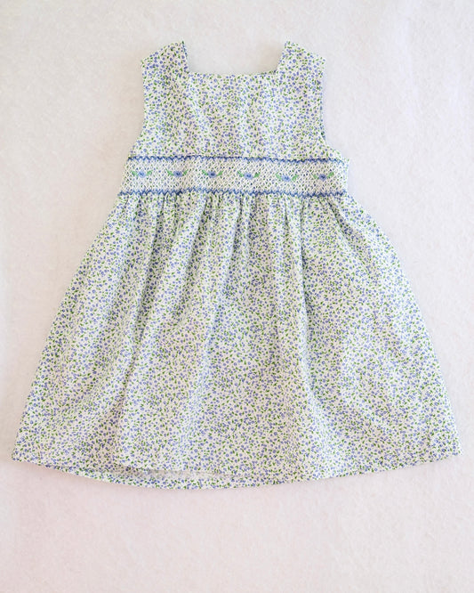 Y2K Blueberi Boulevard White Blue Floral Smocked Girls Dress: Size 5