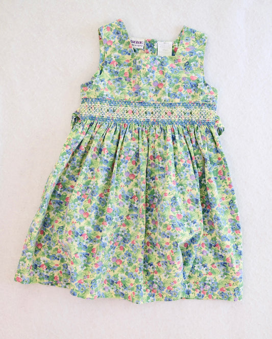 Y2K Blueberi Boulevard Yellow Garden Floral Smocked Girls Dress: Size 6