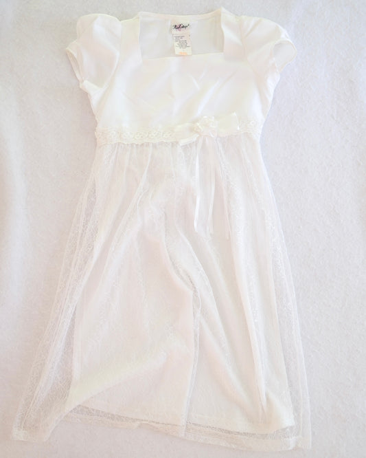 Vintage Rose Cottage White Lace Overlay Girls Dress: Size 7