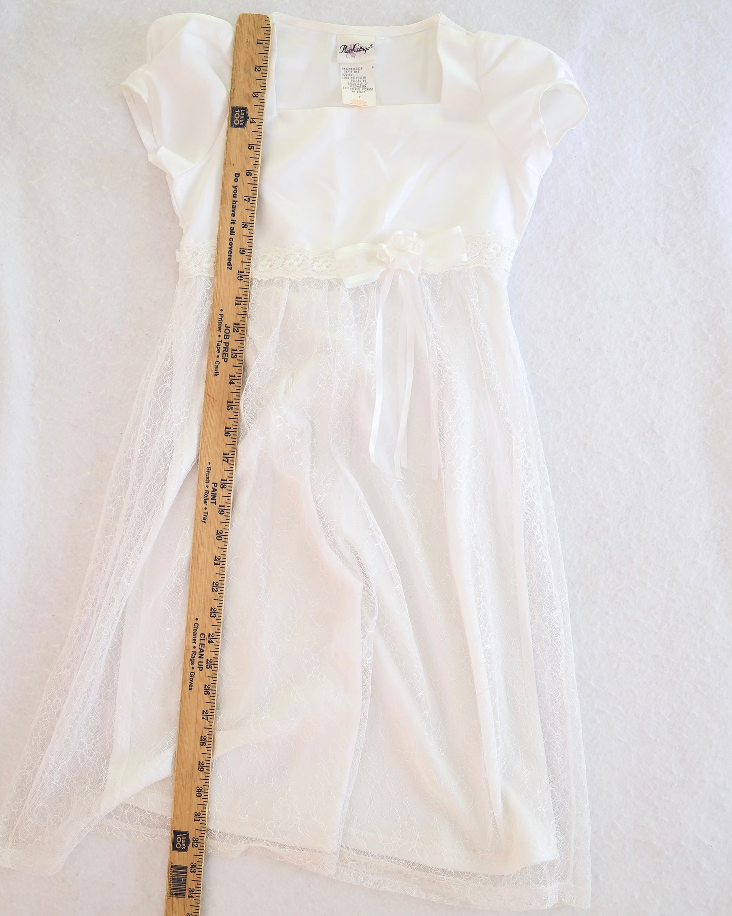 Vintage Rose Cottage White Lace Overlay Girls Dress: Size 7