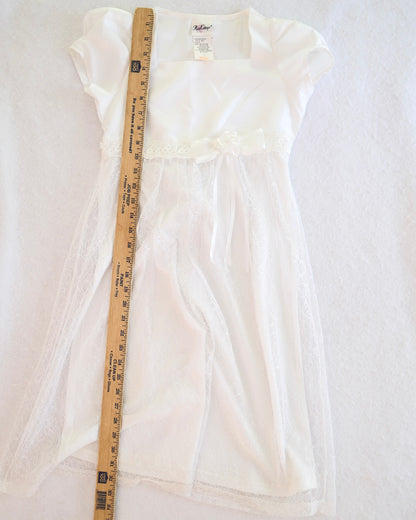 Vintage Rose Cottage White Lace Overlay Girls Dress: Size 7