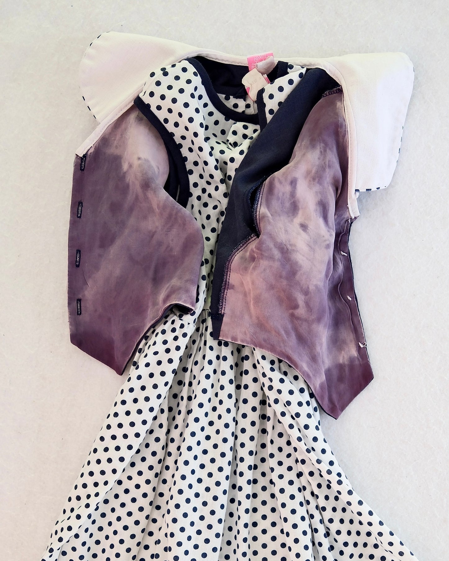 Vintage Miss Quality Navy and White Polka Dot Drop Waist Girls Dress with Jacket: Size 7