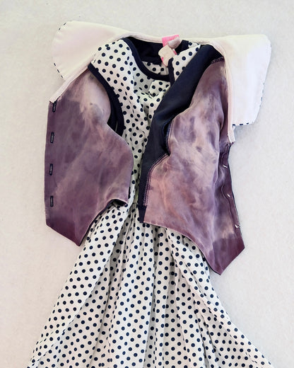 Vintage Miss Quality Navy and White Polka Dot Drop Waist Girls Dress with Jacket: Size 7
