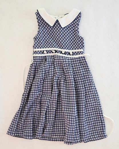 Vintage Rare Editions Navy Gingham Peter Pan Collar Girls Dress: 5T?