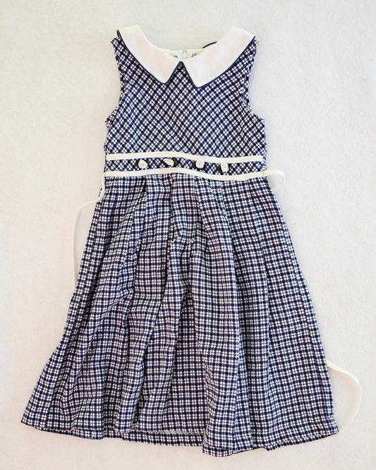 Vintage Rare Editions Navy Gingham Peter Pan Collar Girls Dress: 5T?