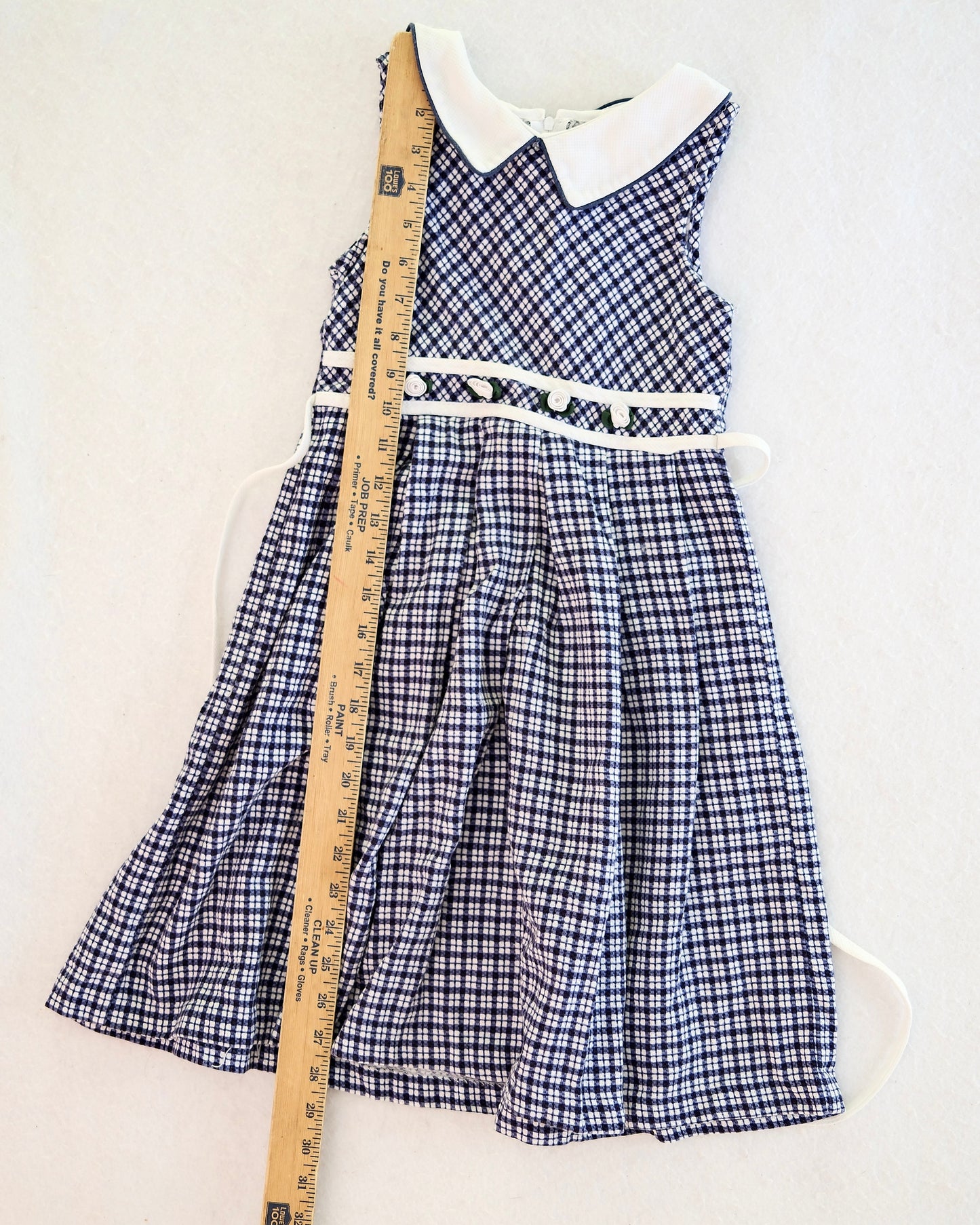 Vintage Rare Editions Navy Gingham Peter Pan Collar Girls Dress: 5T?