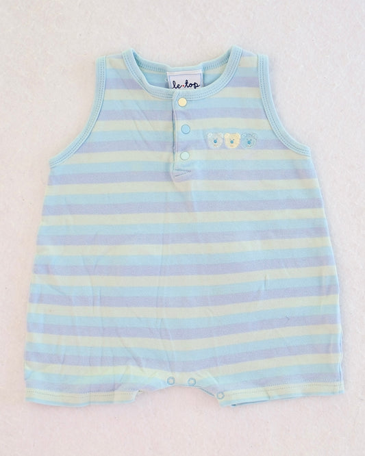 Vintage Le Top Blue Stripe Bear Baby Romper: 12m?