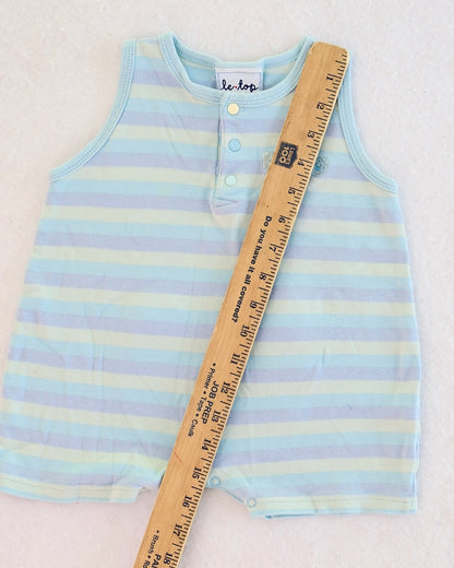 Vintage Le Top Blue Stripe Bear Baby Romper: 12m?