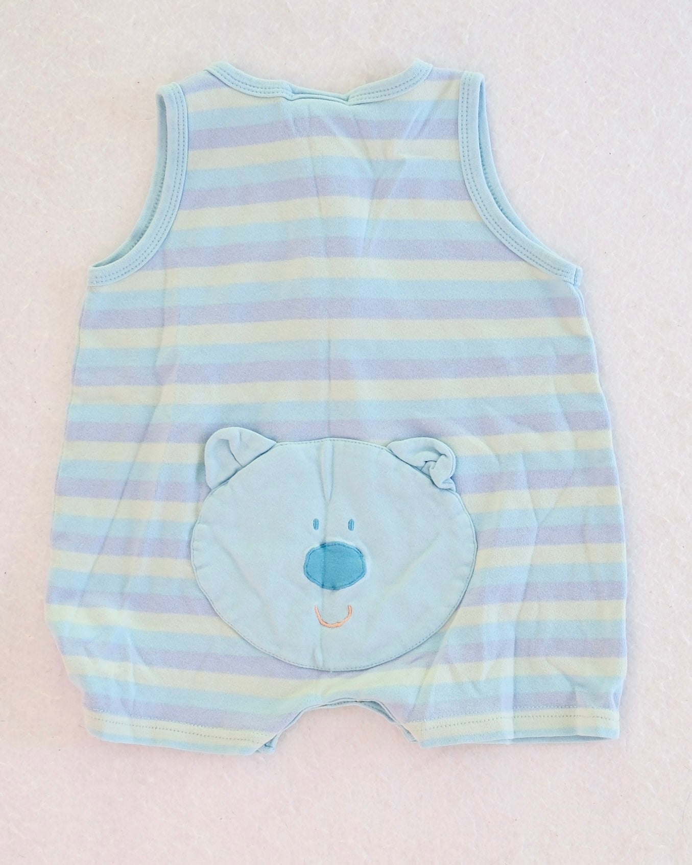 Vintage Le Top Blue Stripe Bear Baby Romper: 12m?