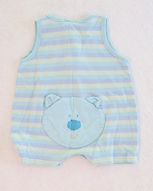 Vintage Le Top Blue Stripe Bear Baby Romper: 12m?