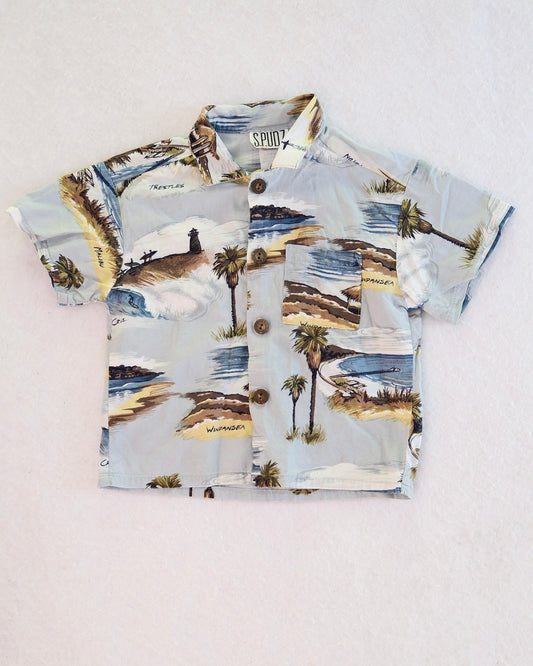 Vintage S.PUDZ California Surf Spots Button-Up Baby Shirt: 2T?