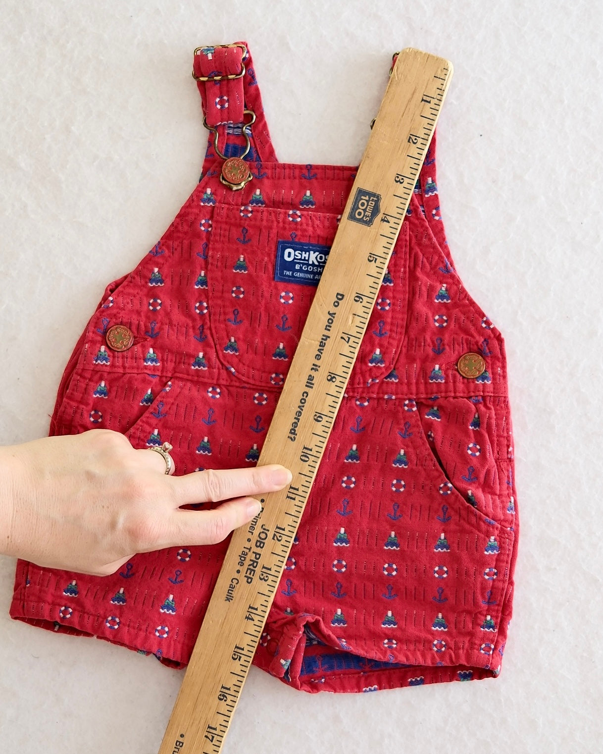 Vintage OshKosh B'Gosh Baby Red Nautical Woven Print Short Overalls: 3/6 Months