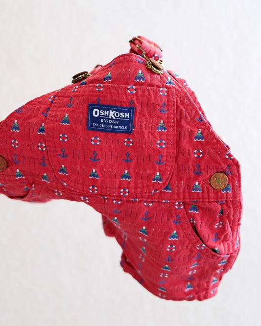 Vintage OshKosh B'Gosh Baby Red Nautical Woven Print Short Overalls: 3/6 Months