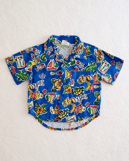 Vintage Little Rebels Toddler Blue Tropical Novelty Print Button-Up Shirt: 2T/18m fit